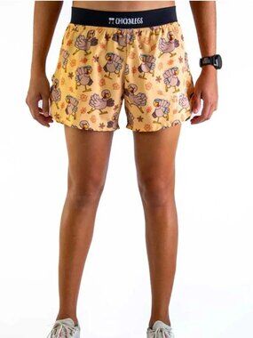 Chicknlegs 4" Split Running Shorts Pardoned Turkey Trot Print Workout Men's L